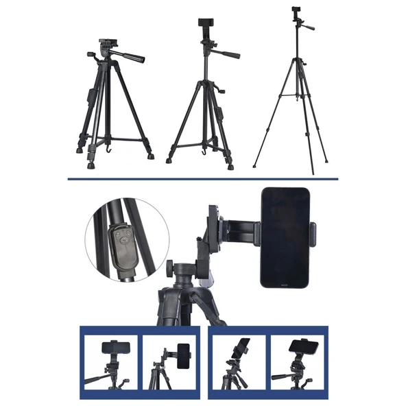 BUFFER® Telefon ve Fotoğraf Makinası Takılabilen Bluetooth Kumandalı 146 cm Tripod - 7