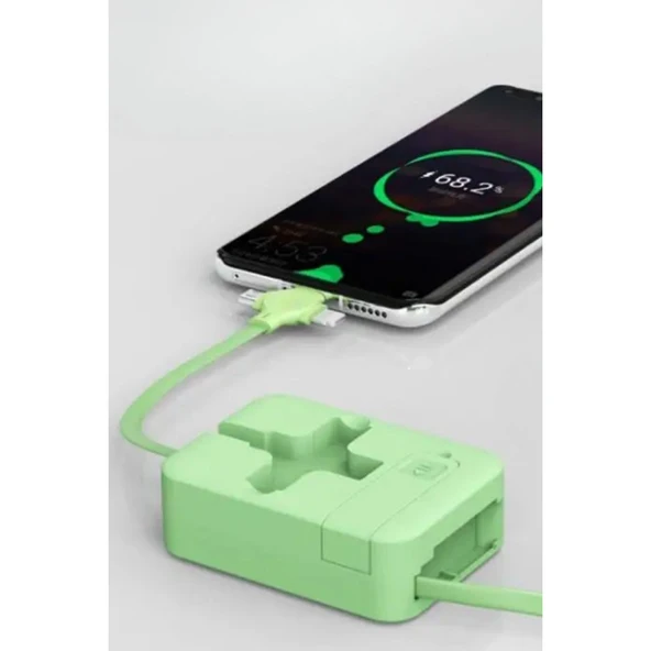 BUFFER® Cep Tipi Telefon Tutuculu Makaralı Uzayıp Kısalabilen 3'ü 1 Arada USB Şarj Kablosu - 7