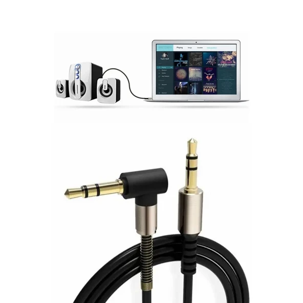 BUFFER®  3.5mm AUX Kablosu Jak Erkek Erkek L Tipi 1 Metre Ses Aktarım Kablosu - 6