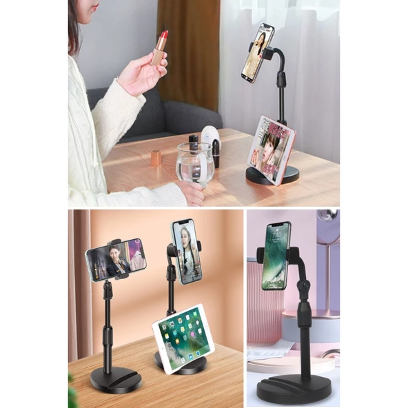 BUFFER® Masa Üstü Tablet ve Telefon Tutucu Plastik Aparat Siyah Telefon Standı - 8