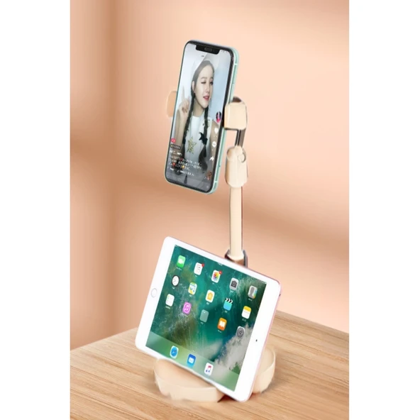 BUFFER® Masa Üstü Tablet ve Telefon Tutucu Plastik Aparat Beyaz Telefon Standı - 8