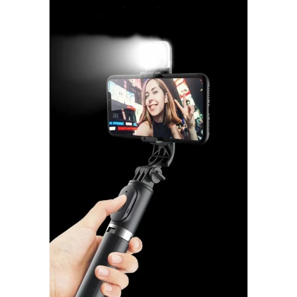 BUFFER® Kendiliğinden Işıklı Masaüstü Tripod Olabilen Telefon Tutuculu Kablosuz Kumandalı Selfie Çubuğu - 7