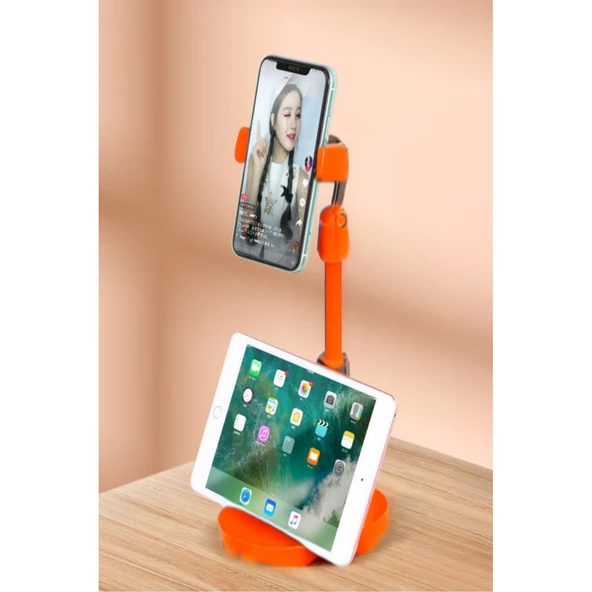 BUFFER® Masa Üstü Tablet ve Telefon Tutucu Plastik Aparat Turuncu Telefon Standı - 8