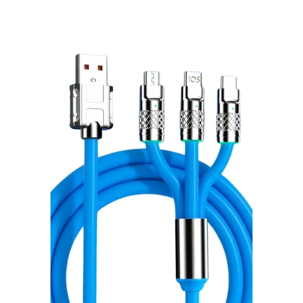 BUFFER®Kutulu  3 Şarj Aleti 1 Arada Çinko Alaşım Hızlı Şarj Kablosu Mavi 3 in 1 - 6