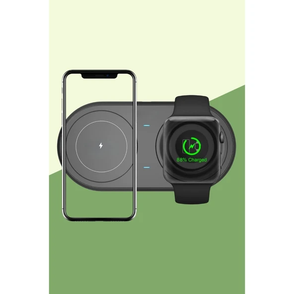 BUFFER® 2si 1arada Kablosuz Saat,Kulaklık ve Telefon Hızlı Şarj Etme Aparatı - 6