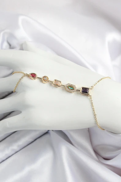 Pirinç  Renkli Zirkon Taşlı Y Model Gold Renk Kadın Şahmeran - 1