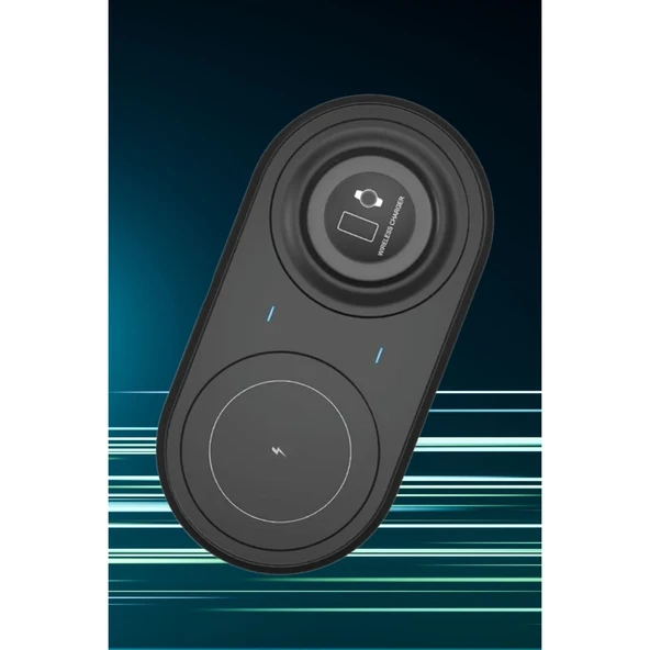 BUFFER® 2si 1arada Kablosuz Saat,Kulaklık ve Telefon Hızlı Şarj Etme Aparatı - 8