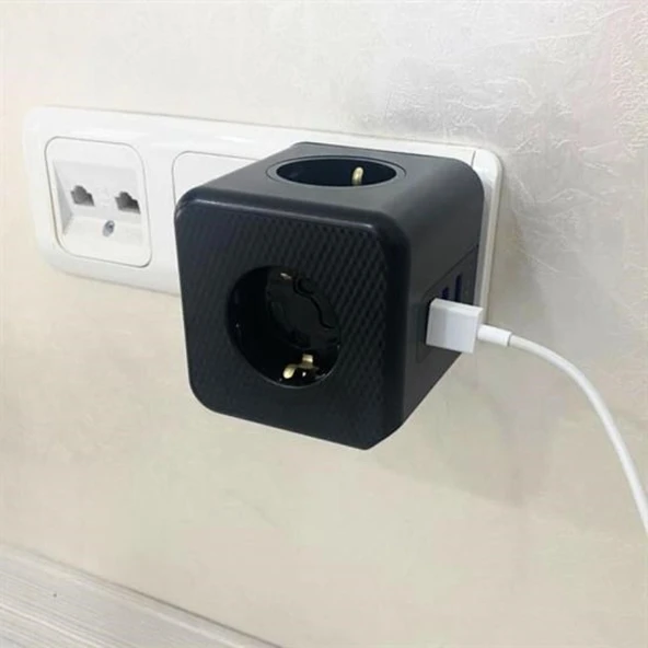 BUFFER® Isıya Dayanıklı Termal Akım Korumalı ve Çocuk Korumalı 3 Priz Girişli 3 USB Girişli Küp Priz - 4