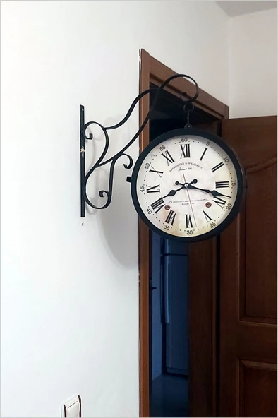 Büyük 45cm Sessiz Yuvarlak Çelik Çift Taraflı Caml Dikey Duran İki Yönlü İstasyon Saat Station Clock - Resim 4