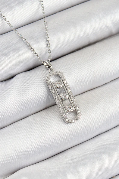 316L Çelik Zirkon Taşlı Messika Model Gümüş Renk Kadın Kolye ürün görseli