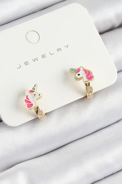 Pirinç Unıcorn Model Gold Renk Çocuk Küpe ürün görseli