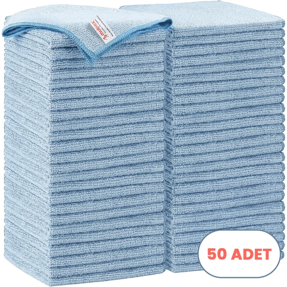 Mulpex Mikrofiber Temizlik Bezi 50 Adet - 40x40 cm, 375 GSM, Parlak Dokulu, 60 gr ±2, Yüksek Emici, İz Bırakmaz