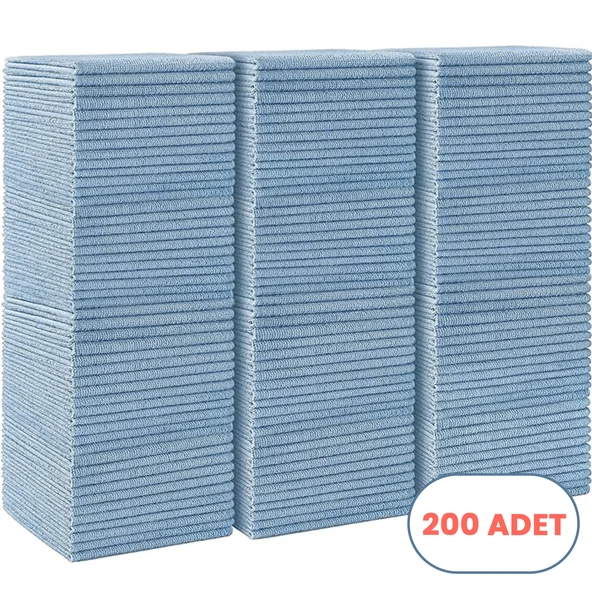 Mulpex Mikrofiber Temizlik Bezi 200 Adet - 40x40 cm, 375 GSM, Parlak Dokulu, 60 gr ±2, Yüksek Emici, İz Bırakmaz