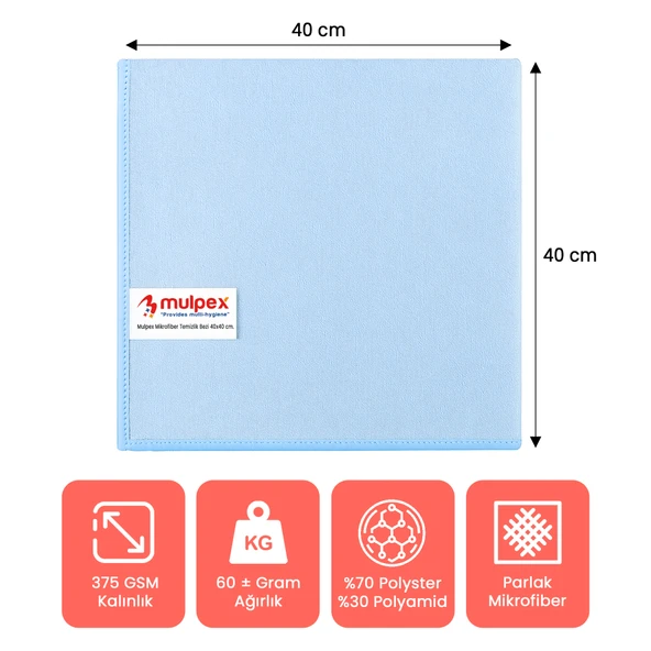 Mulpex Mikrofiber Temizlik Bezi 400 Adet - 40x40 cm, 375 GSM, Parlak Dokulu, 60 gr ±2, Yüksek Emici, İz Bırakmaz - 7