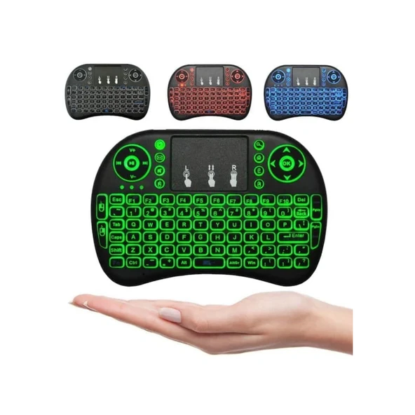 Smart Tv Box Ps3 Uyumlu Kablosuz Dokunmatik Işıklı Şarjlı Touchpadli Mini Q Klavye - 4