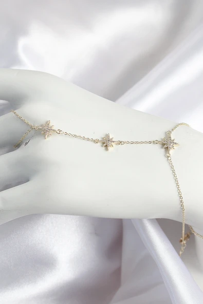 Pirinç Zirkon Taşlı Kutup Yıldızı Model Gold Renk Kadın Şahmeran