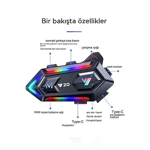 Y20 Motor Kurye Kask Kulaklık Rgb Modlu Bluetooth Motosiklet Kulaklık 5.3 Bluetooth Interkom - 2