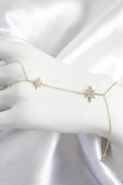 Pirinç Zirkon Taşlı Kutup Yıldızı Model Gold Renk Kadın Şahmeran - 1
