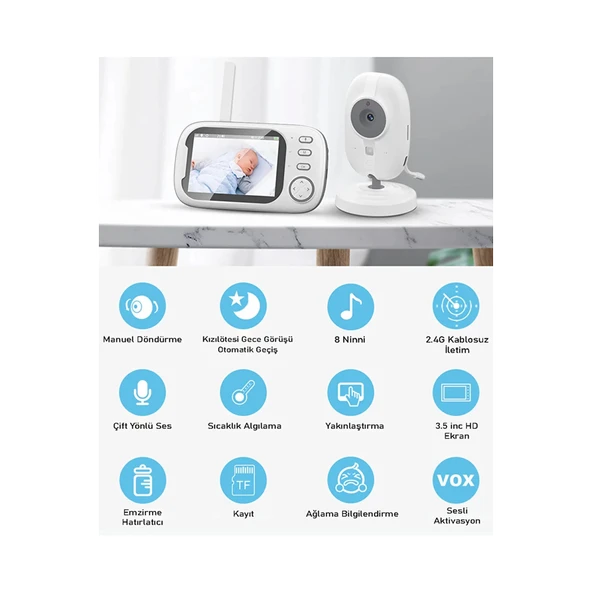 Gece Görüşlü Bebek Odası Kamera Sıcaklık Uyarısı Izleme Ekranı - 3