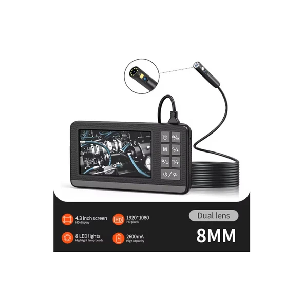 Ekranlı Çift Kameralı 10 Mt Sert Kablo Endoskop Kamera 8 Mm 4.3 Inc Hafıza Kart Destekli - 2