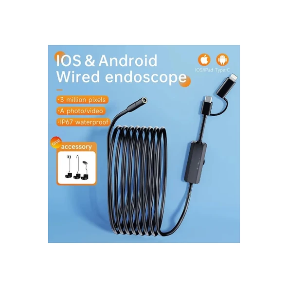 Endoskop Yılan Video Kamera Ios Ve Android Uyumlu Led’li 10 Metre 8 Mm Sert Kablo 2mp - 2