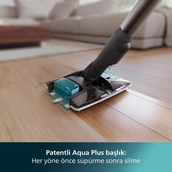 Phılıps 8000 Serisi Aqua Plus Kablosuz Dik Süpürge, 25,2 V, 80 dk'ya kadar Çalışma Süresi, PrecisionPower Başlık, Aqua Plus Başlık, 5 Yıl Garanti (XC8053/01) - Resim 4