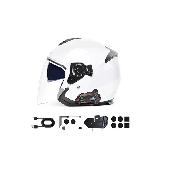 Y20 2x 1000m Telsiz Mesafeli 2 Kişi Bağlantılı Bluetooth Kask Kulaklık Fenerli İntercom - 6