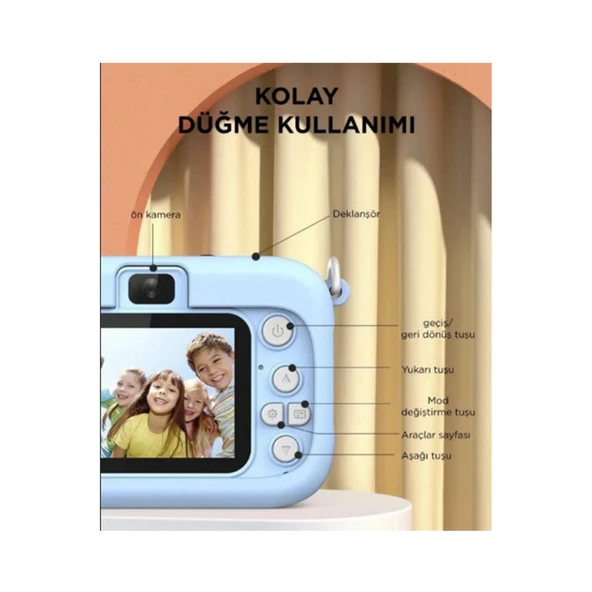 Mini 1080p Hd Çocuk Kamera Dijital Fotoğraf Makinesi 2.0 Inç Ekran 5 Adet Oyun Pembe - 3