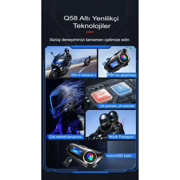 Q58-max Radyolu 2 Kişi Bağlantılı Bluetooth Kask Kulaklık Ekranlı Fenerli Müzik Ve Telsiz Intercom - 8