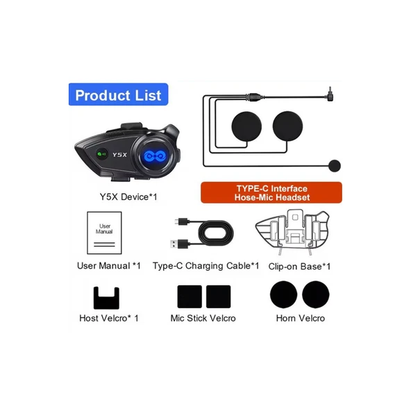 Y5x Rgb Işıklı Intercom 5 Kişi Bağlantılı 1000mah Motosiklet Bluetooth Kulaklık Seti - 4