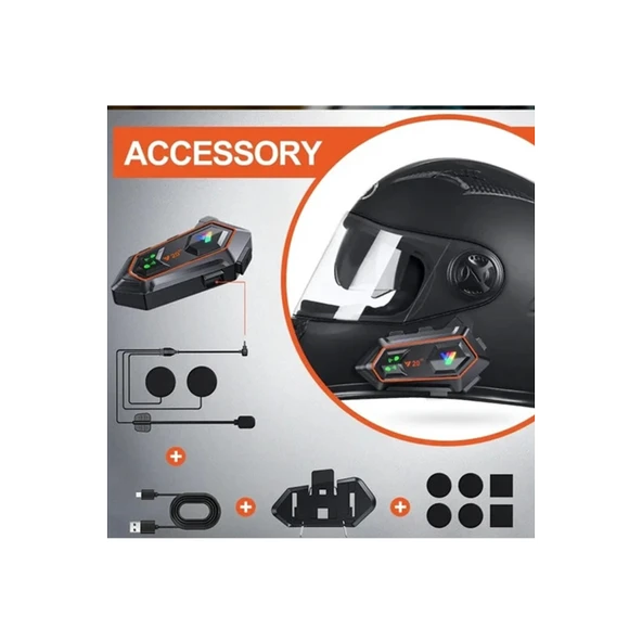 Y20 2x 1000m Telsiz Mesafeli 2 Kişi Bağlantılı Bluetooth Kask Kulaklık Fenerli İntercom - 5