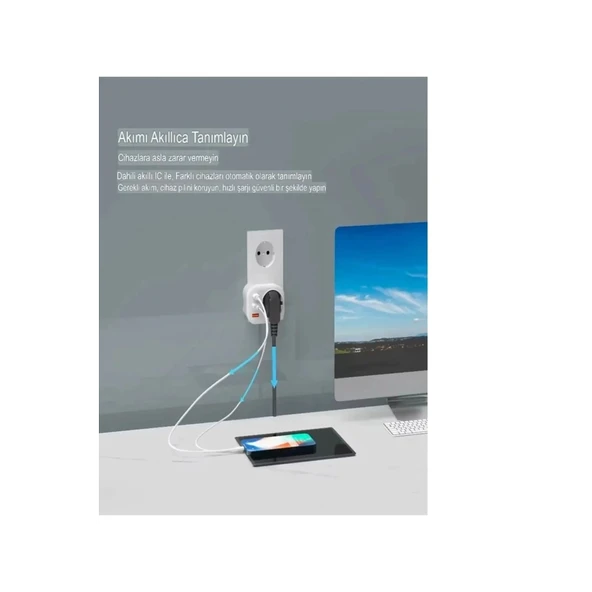 Ac-115 2500w 3.4a 2usb 1type-c 1soket Akım Korumalı Şarj Adaptörü Priz Çoğaltıcı - 2