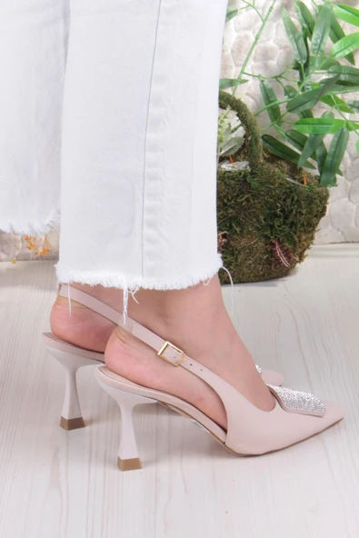 Fort 132-1333 Fls Saten Taşlı Toka Detaylı Arkası Açık Önü Kapalı Topuklu Kadın Ayakkabı - Resim 11