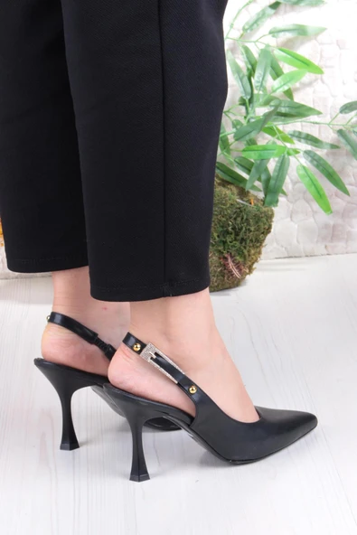 Fort 086-5047 Fls Önü Kapalı Taşlı Toka Detaylı Arkası Açık Topuklu Ayakkabı - Resim 4