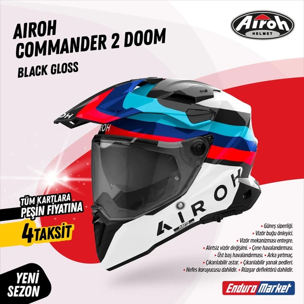 AIROH COMMANDER 2 DOOM BLACK GLOSS KASK ürün görseli