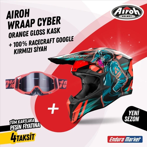 AIROH WRAAP CYBER ORANGE GLOSS KASK ürün görseli