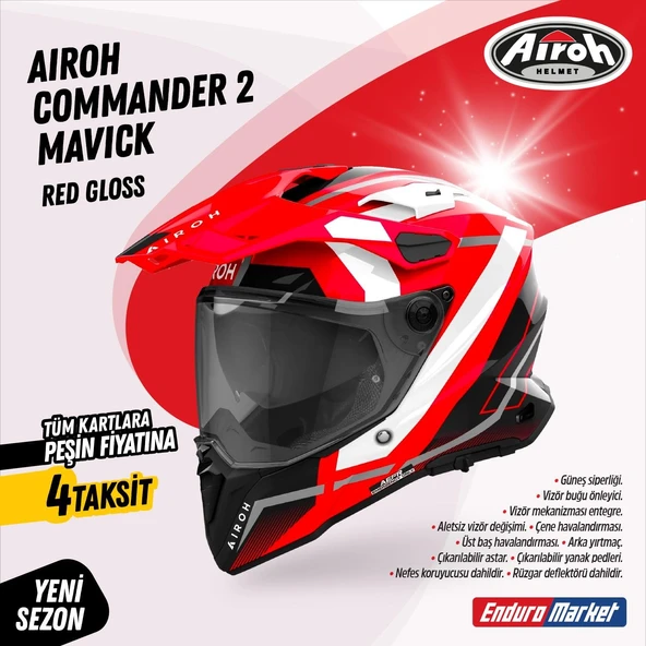 AIROH COMMANDER 2 MAVICK RED GLOSS KASK ürün görseli
