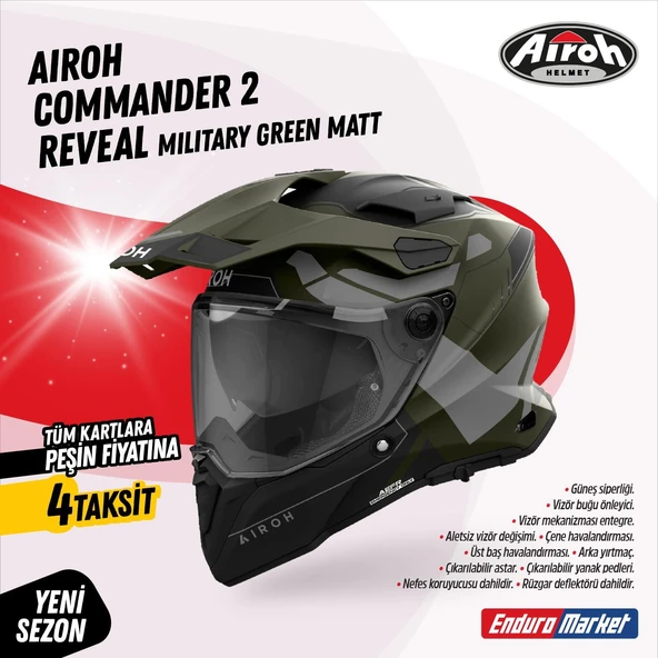 AIROH COMMANDER 2 REVEAL MILITARY GREEN KASK ürün görseli