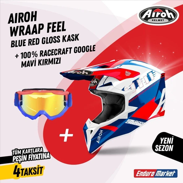 AIROH WRAAP FEEL BLUE-RED GLOSS KASK ürün görseli