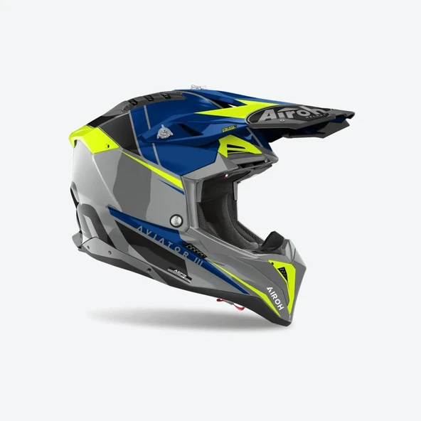 AIROH AVIATOR 3 PUSH BLUE GLOSS KASK - Resim 2