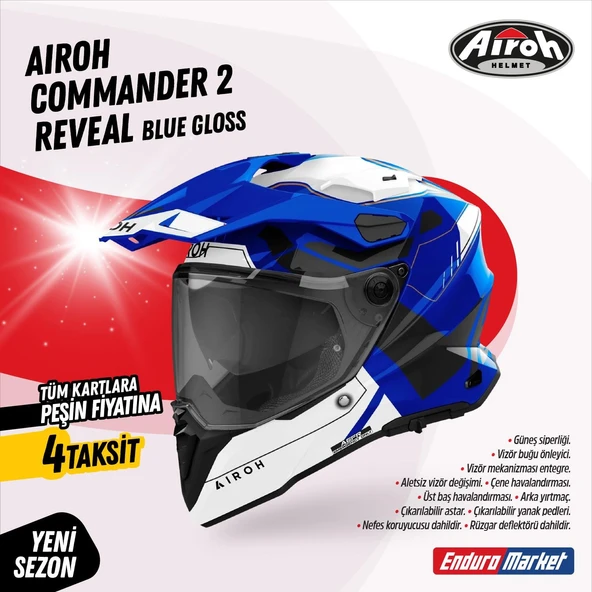 AIROH COMMANDER 2 REVEAL BLUE GLOSS KASK ürün görseli