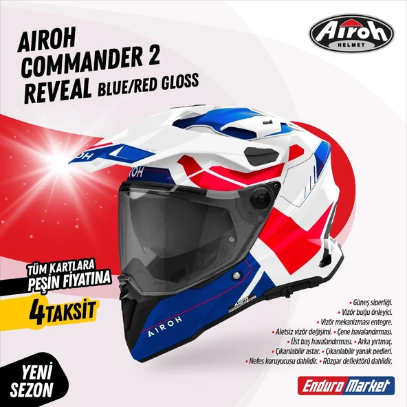 AIROH COMMANDER 2 REVEAL BLUE RED GLOSS KASK ürün görseli