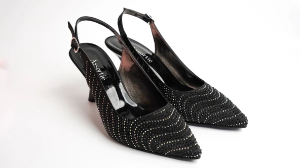 Assortie Siyah Taş Detaylı İnce Topuklu Slingback Kadın Ayakkabı - 2