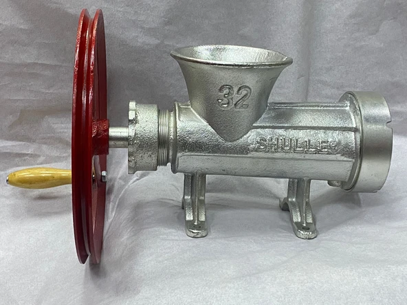 32 Numara büyük Boy Metal Döküm Kollu Kasnaklı Çelik Et Kıyma Makinesi - 4