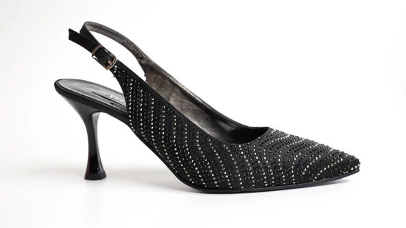 Assortie Siyah Taş Detaylı İnce Topuklu Slingback Kadın Ayakkabı