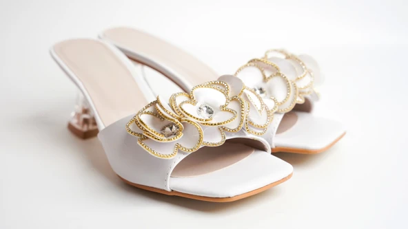Assortie Beyaz Deri Şeffaf Topuklu Açık Mule (Slide-On) - 2