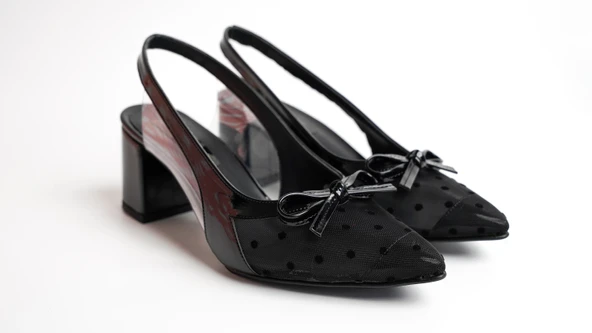 Assortie Siyah Puantiyeli Rugan Detaylı Topuklu Slingback Ayakkabı - 2
