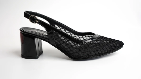 Assortie Siyah File Detaylı Kalın Topuk Kadın Ayakkabı