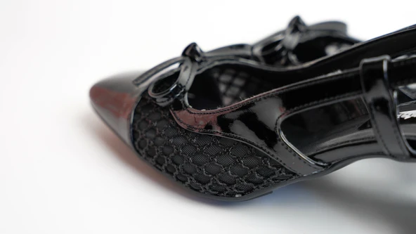 Assortie Siyah File Detaylı Rugan Slingback Topuklu Ayakkabı - 3