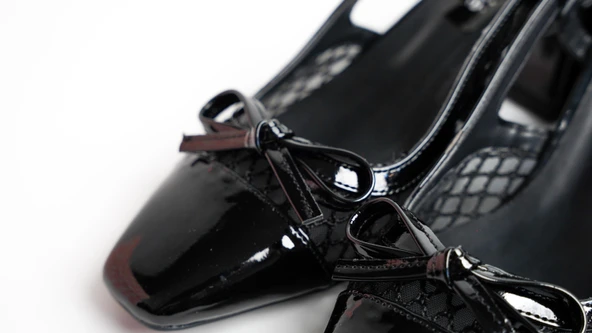 Assortie Siyah File Detaylı Rugan Slingback Topuklu Ayakkabı - 4